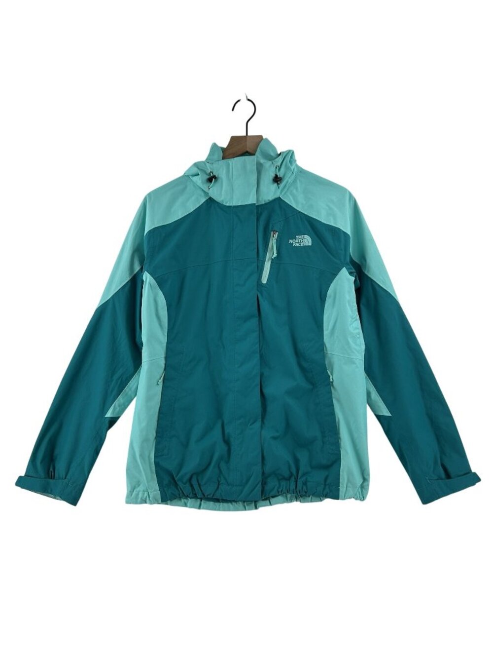 The North Face HyVent Womens Medium Mint Green Hooded Rain Jacket Coat Boundary